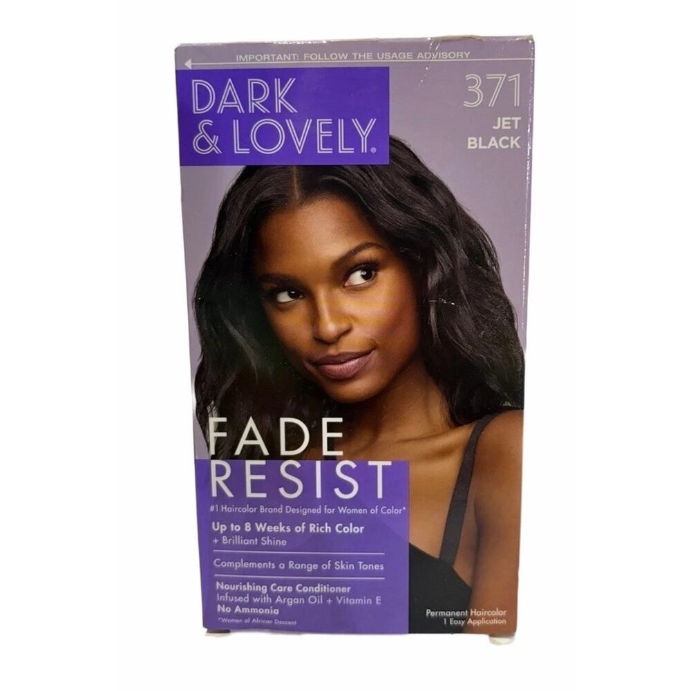 Dark & Lovely Fade Resist 371 Jet Black Permanent Hair Color Argan Oil Vitamin E